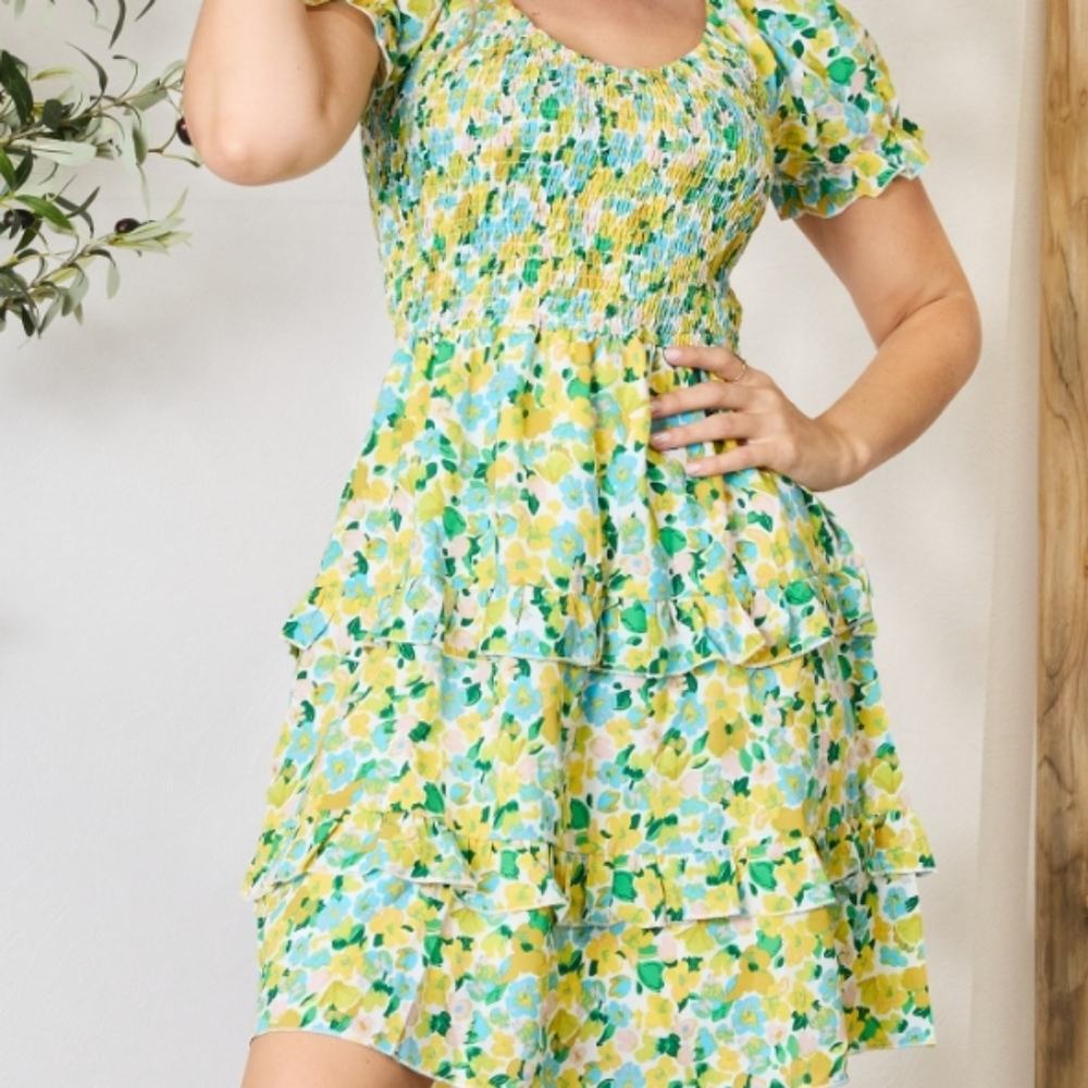 Flirty & Feminine! Devine Smocked Floral Mini Dress - Picture 3 of 8